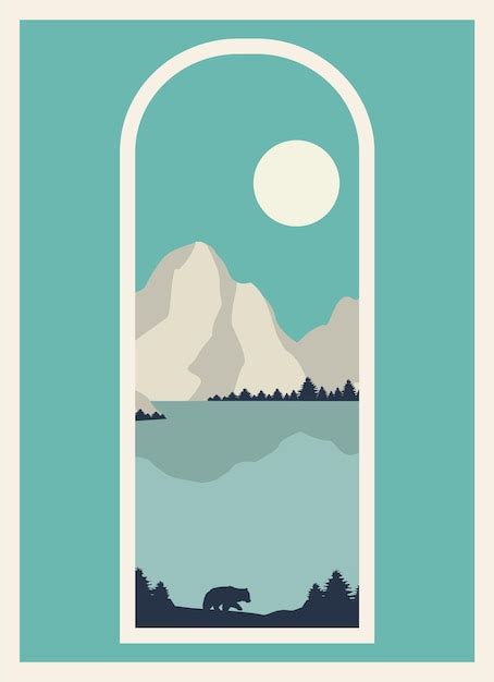 Vis O De Cartaz De Ilustra O De Paisagens De Montanhas Minimalistas