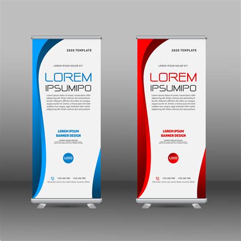 Modern Roll Up Banners With Curved Red And Blue Border 1225391 Vector