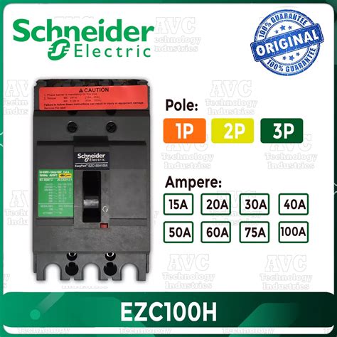 SCHNEIDER Easypact Circuit Breaker EZC100H 1P 2P 3P 15A 20A 30A 40A 50A