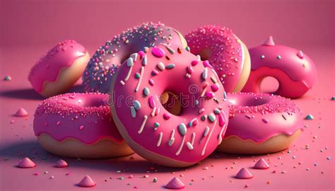 Bunch Of Donuts With Pink Frosting Stock Illustration Illustration Of