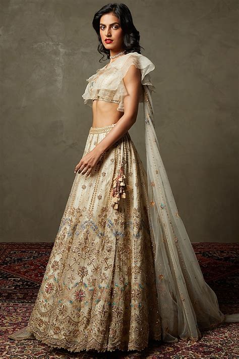 Off White Embroidered Bridal Lehenga Set By Ri Ritu Kumar At Pernias