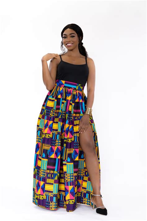 African Print Maxi Skirt Multicolor Kente Africanfabs