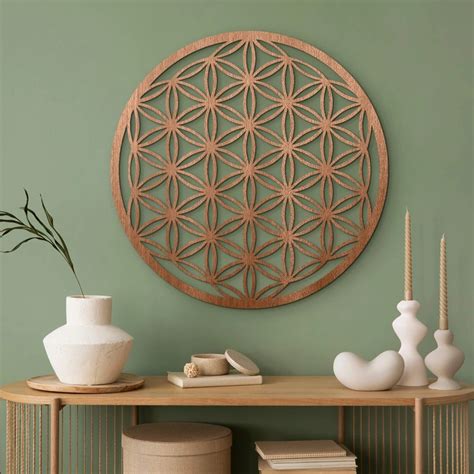 Houten Wanddecoratie Mahoniefineer Flower Of Life Wall Art Nl