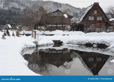 Thatched Roof House Covered In Snow In Winter Stock Photo Image Of