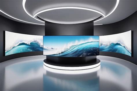 Arte digital de pantalla OLED curva en la sala de exhibición de