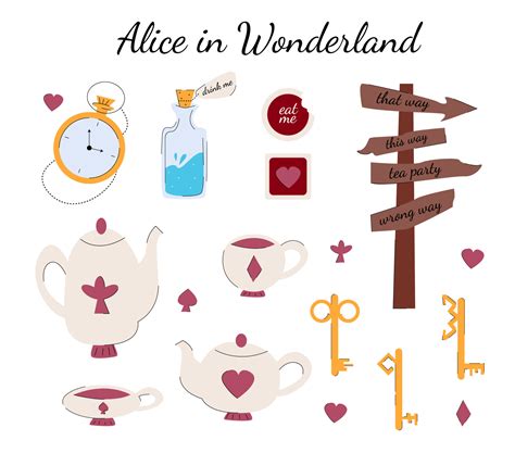 Alice In Wonderland Set Of Items In The Hand Drawn Style 10595072