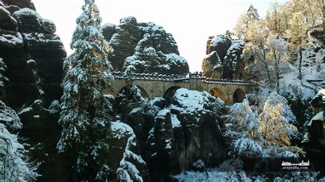 Saxon Switzerland national park. The Bastei Bridge in the winter