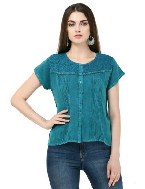 Buy SAAKAA Women S Rayon Blue Embroidery Top Online At Best Prices In