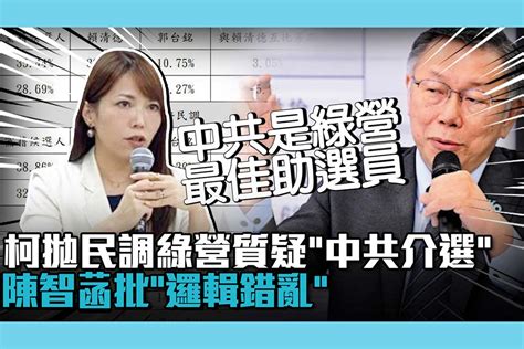 【cnews】柯拋民調贏賴侯 綠營質疑「中共介選」！陳智菡批「邏輯錯亂」：民進黨才有千絲萬縷關係 匯流新聞網