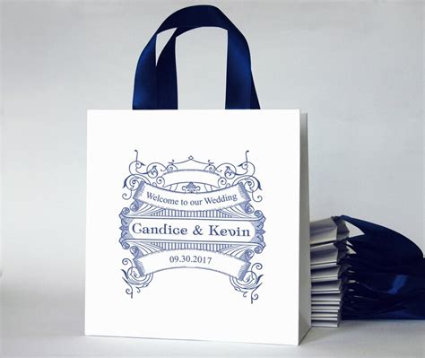 Navy Blue Wedding Welcome Bags With Satin Ribbon Handles Etsy