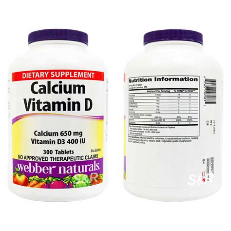 Webber Naturals Calcium 650mg Vitamin D3 400 Iu 300 Tablets