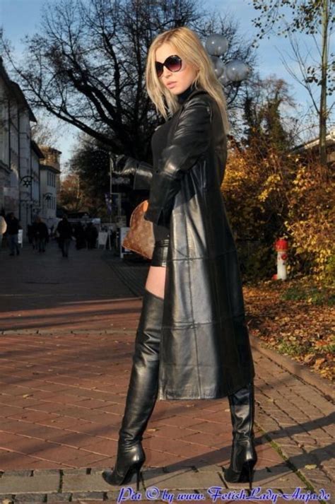 Leather Coat Jacket Long Leather Coat High Leather Boots Leather