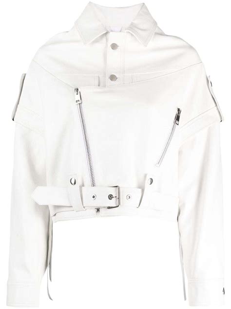 Manokhi Detachable Sleeves Cropped Leather Jacket White Editorialist