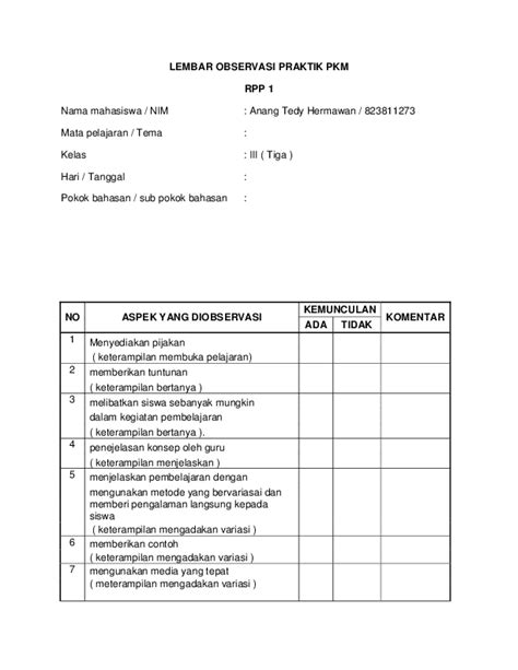 Contoh Penilaian Observasi Paud