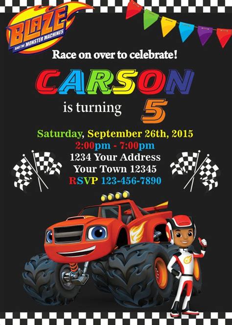 Blaze Invitation Blaze And The Monster Machines Birthday Party Monster Truck Invite Digital