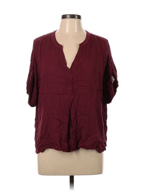 Monroe And Main 100 Rayon Burgundy Short Sleeve Blouse Size L 75