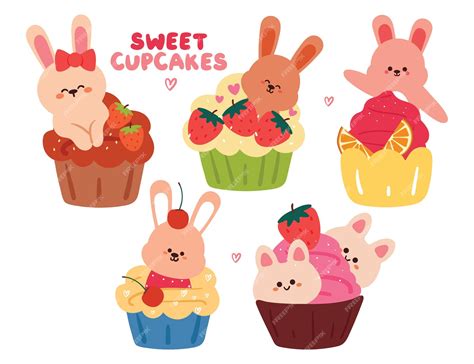 Premium Vector Hand Drawing Cartoon Cute Dessert And Cartoon Bunny