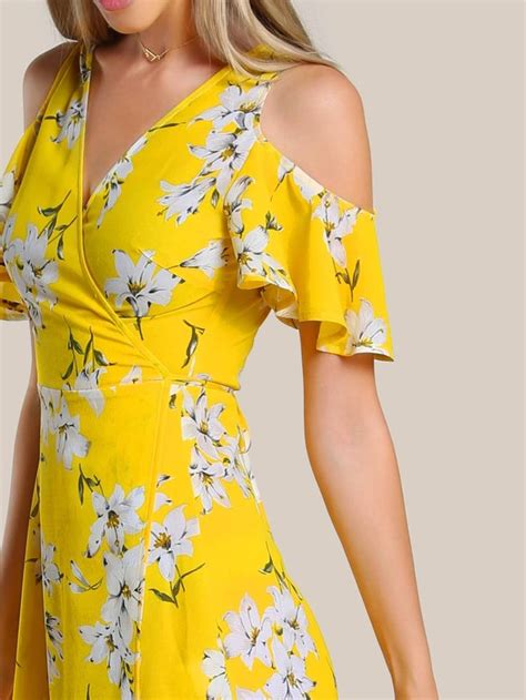 Shein Open Shoulder Flutter Sleeve Surplice Wrap Dress Wrap Dress