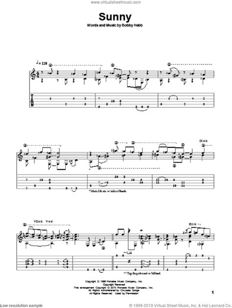 Hebb Sunny Sheet Music Intermediate For Guitar Solo