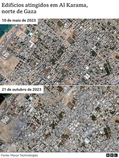 As imagens de satélite que mostram o antes e depois dos bombardeios de