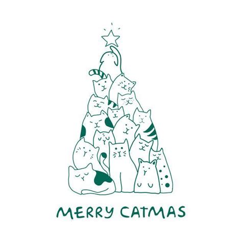 A Christmas Tree Made Out Of Cats With The Words Merry Catmas Written On It