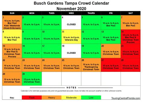 Busch Gardens Tampa Crowd Calendar Printable And Enjoyable Learning