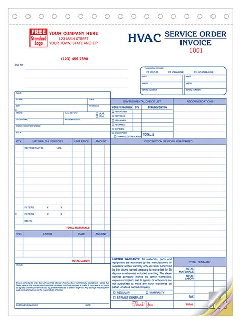 Hvac Service Invoice 6532 American Business Forms And Envelopes