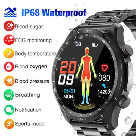 Glucose E Blood Monitor Ecg Smart Watch Body Temperature Monitor For