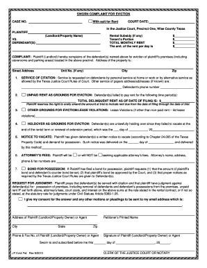 Sworn Complaint Eviction Fill Online Printable Fillable Blank