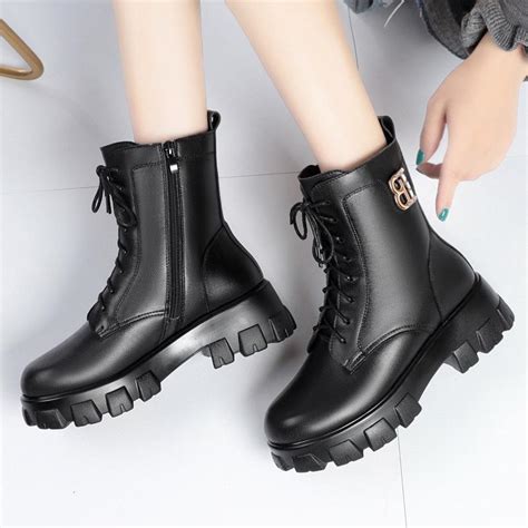 Women Martin Boots Y N S Cak Hakiki Deri Platform Kad N K Botlar