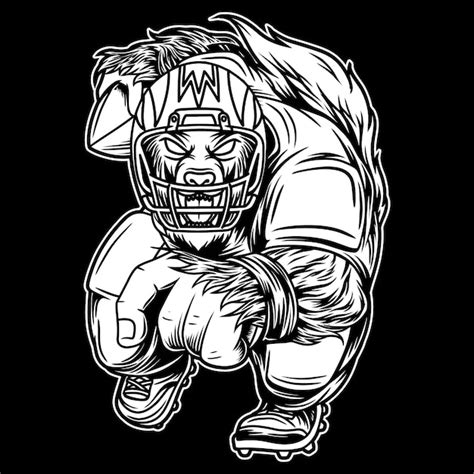 Premium Vector Wolf Mascot American Football Black And White Illustration