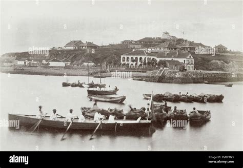 Vintage 19th Century Photo Chefoo Now Yantai China Boats Stock