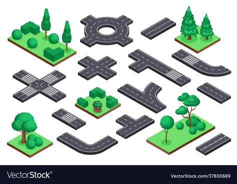 Isometric Road And Nature Elements Asphalt Street Vector Image