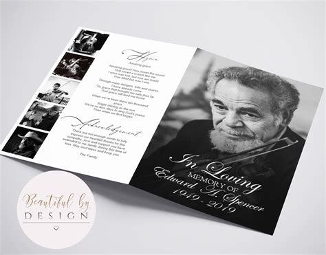 4 Page Photo Funeral Program Template For Men Celebration Of Life Obituary Template Order Of