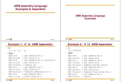 (PDF) ARM Assembly Language Examples & Assembler ARM Assembly Language Examples Example 1: C to ...