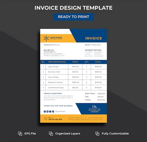 Plantilla de diseño de factura para su empresa o negocio Vector Premium