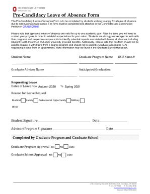 Fillable Online Gradsch Osu Pre Candidacy Leave Of Absence Form Fax