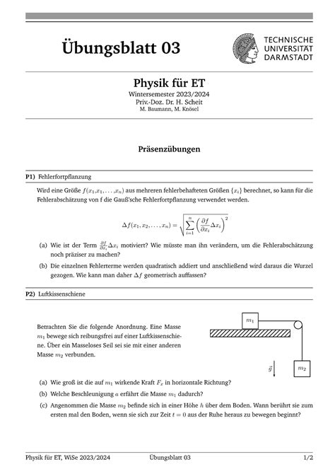 Bung Bung Ubungsblatt Physik Fur Et Wintersemester