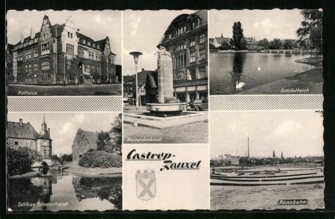 AK Castrop Rauxel Rathaus Reiterdenkmal Gondelteich Schloss