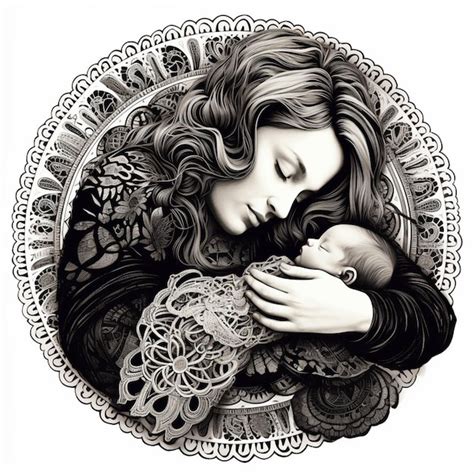 Premium Ai Image Arafed Drawing Of A Woman Holding A Baby In Her Arms