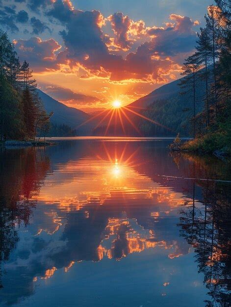 Premium Photo Dramatic Sunset Over Pristine Lake