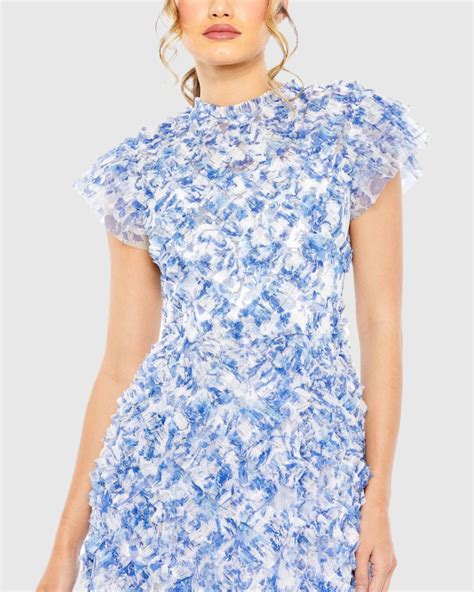 High Neck Ruffle Cap Sleeve Floral Dress Mac Duggal