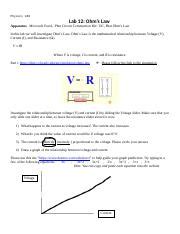 Phy Lab Ohm S Law Final Draft Docx Physics Lab Ohm