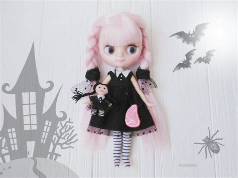 Wednesday Addams Blythe Doll Costume - Gothic Handmade Outfit