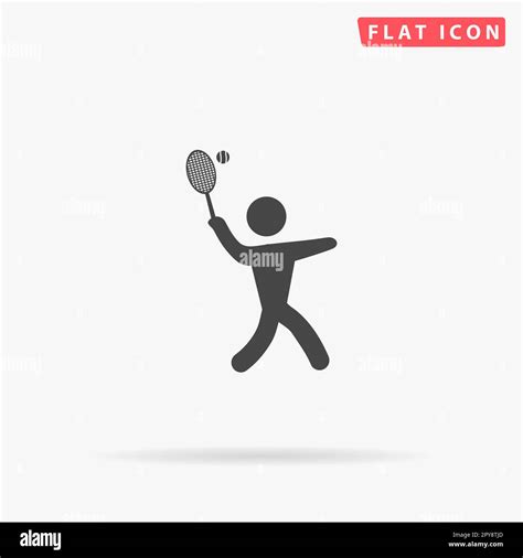 Tennis Player Silhouette Simple Flat Black Symbol With Shadow On