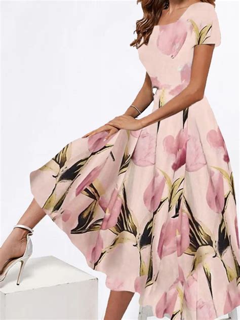 Regular Fit Floral Elegant Dresses Roselinlin