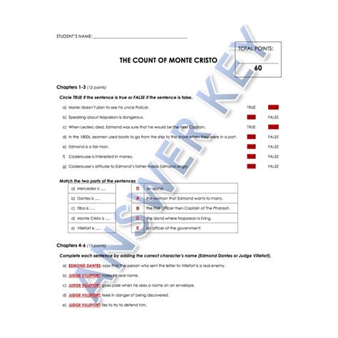 Reading Comprehension Count Of Monte Cristo