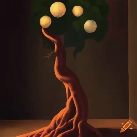 Twisting Roots In The Style Of Empire Of Lights By Rene Magritte In 8k