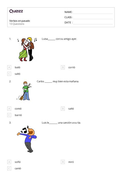 Verbos En Tiempo Pasado Hojas De Trabajo Para Grado En Quizizz