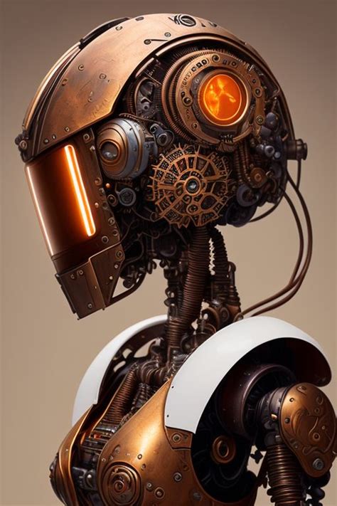 Kopf Ki No Photorealistic Female Steampunk Robot Sideview Embossed Metal Fine Carvings